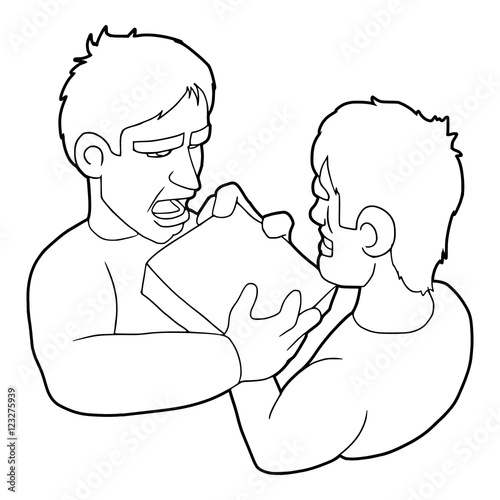 Two aggressive men fighting for box icon. Outline illustration of two aggressive men fighting for box vector icon for web