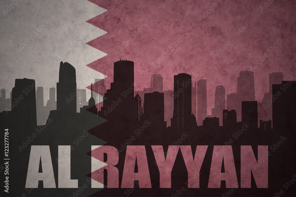 abstract silhouette of the city with text Al Rayyan at the vintage qatar flag background abstract silhouette of the city with text Al Rayyan at the vintage qatar flag background