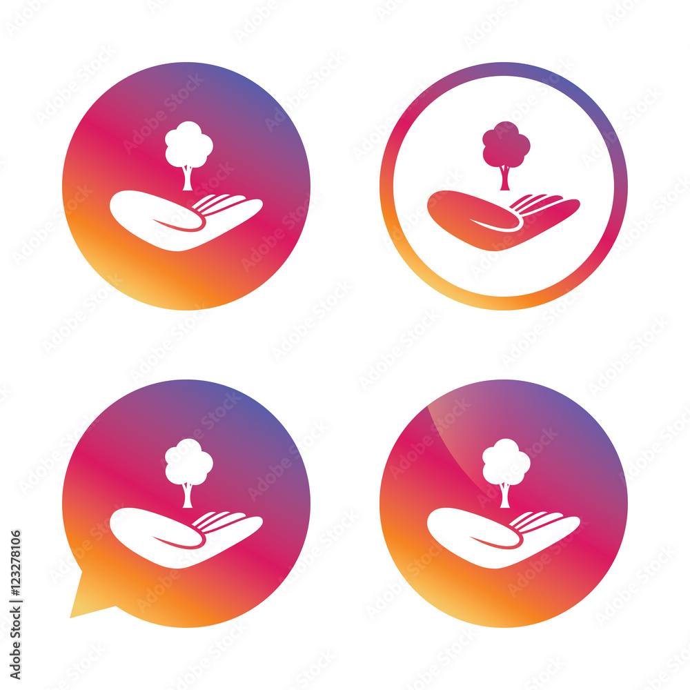 Save forest sign. Hand holds tree symbol. Save forest sign. Hand holds tree symbol.
