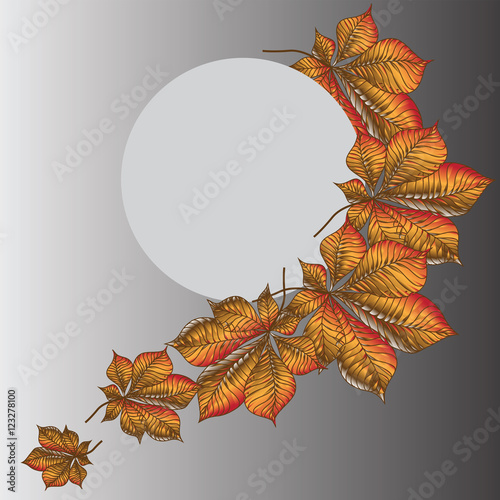 Autumn melancholy. The lunar disk and a bright chestnut leaves. Composition for banner, presentation, poster.