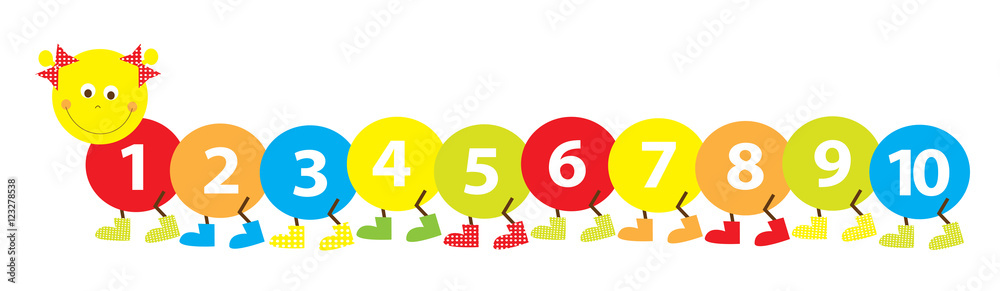Smiling cartoon caterpillar with numbers: 1-10 / vectors illustration for children