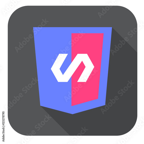 vector web development shield sign html5 javascript symbol icon on grey badge with long shadow