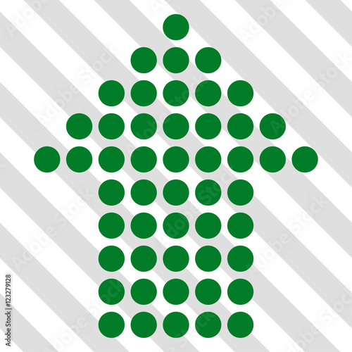 Dotted Arrow Up vector icon. Image style is a flat green pictograph symbol on a hatched diagonal transparent background.