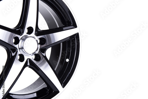 Angle view of part of Car wheel isolated on white