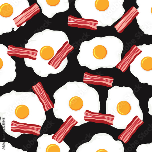vector seamless breakfast pattern with fried eggs and bacon slice