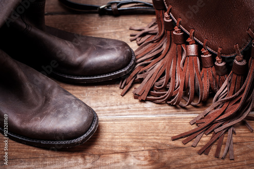 stylish brown bag and boots
