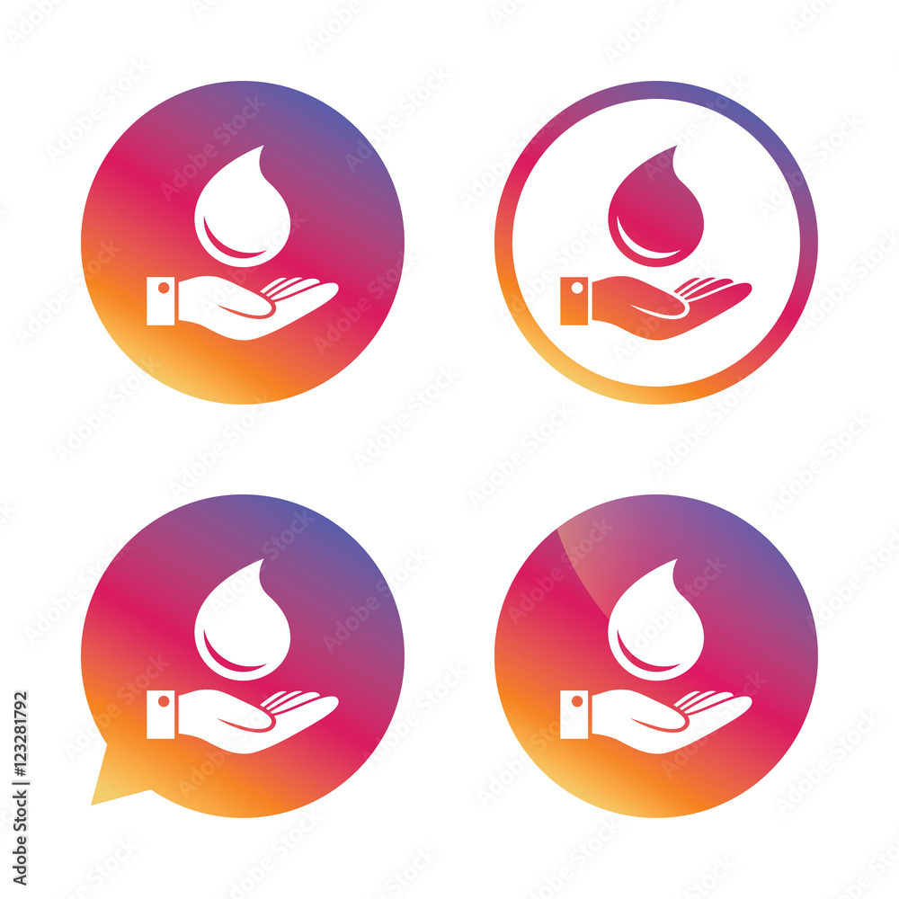 Water drop and hand sign. Save water symbol. Water drop and hand sign. Save water symbol.