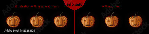 Jack o Lantern (Jack-o'-lantern) icons set 5-6. Halloween design. Pumpkins with different facial expressions. Vector illustration