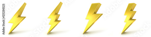 Lightning symbols, 3D golden signs