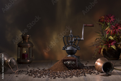 Coffee still life in rustic style