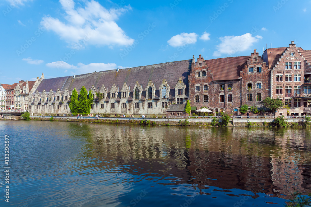 Buildings along the Leie river in Ghent, Belgium