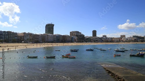 Playa de las Canteras (Las Canteras beach) in Las Palmas de Gran Canarias. Most famous beach in Gran Canaria island. photo