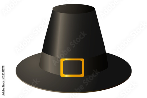 Vector illustration. Pilgrim hat with gold buckle on white background.