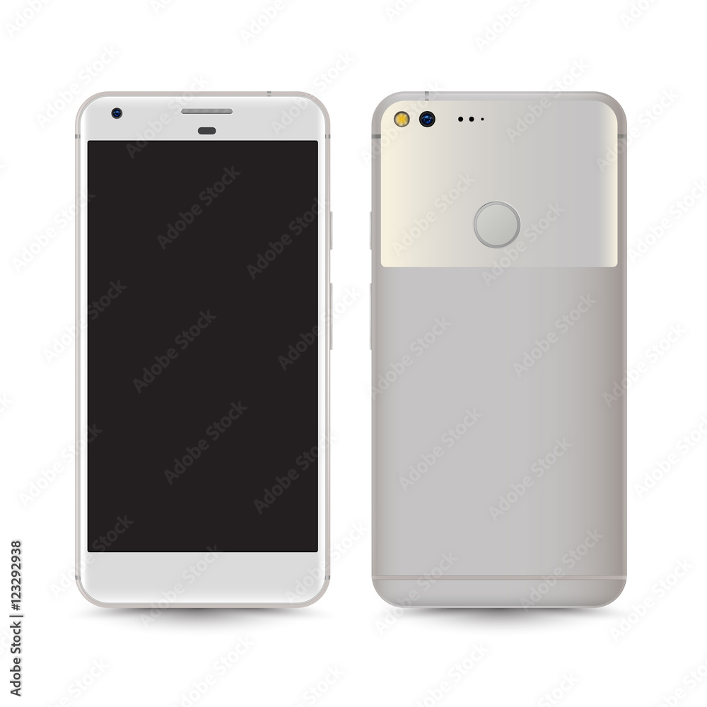 Pixel phone mockup. Black front and back smartphone with blank screen. Vector illustration. Pixel phone mockup. Black front and back smartphone with blank screen. Vector illustration.