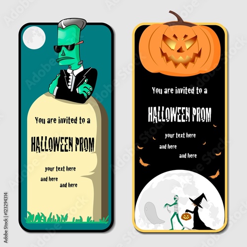 halloween prom cartoon vector invitations