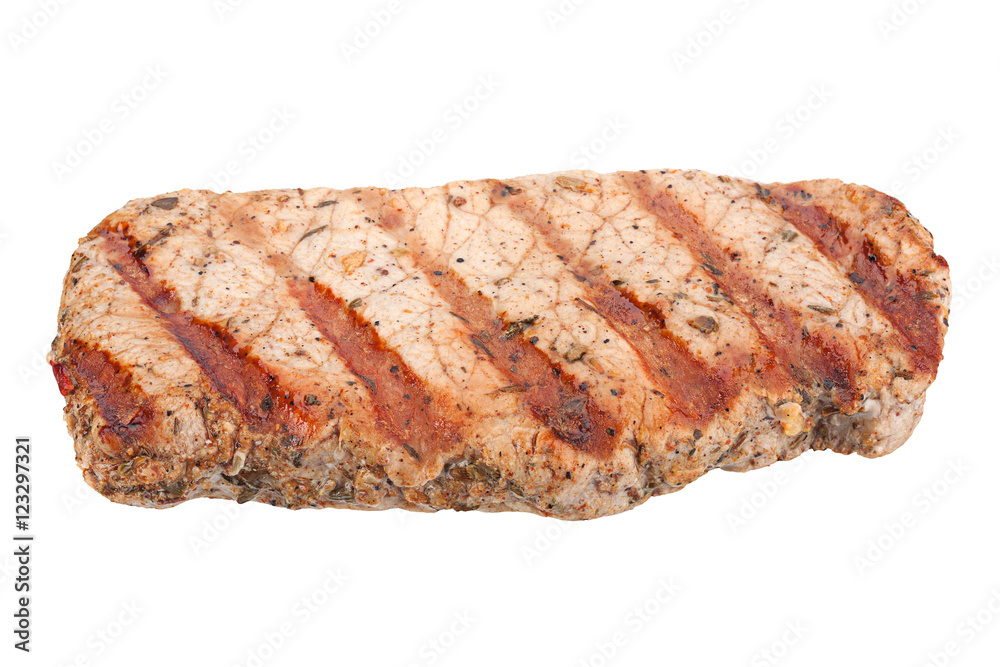 Pork steak closeup isolated on white background Pork steak closeup isolated on white background