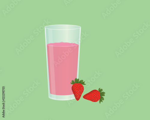 strawberry smoothie juice with fruit and a glass of the smoothies with flat style