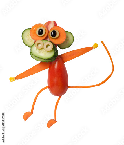 Funny ape made of vegetables on isolated background