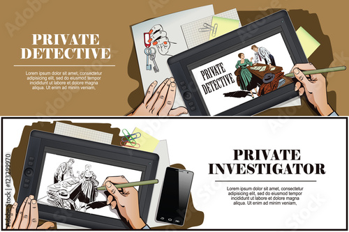 People in retro style. Private detective and girl.