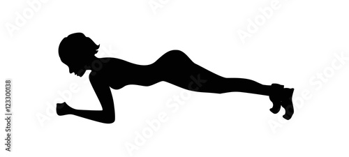 Woman doing plank. Black silhouette of a woman doing body exercise for getting fit and slim.