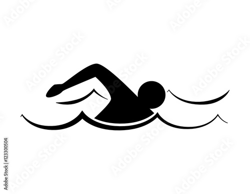 Isolated swim icon. Black silhouette of man swimming in the waves. Concept of swimming pool, summer competition and more.