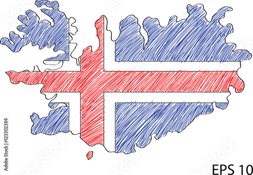 Iceland Flag Map Vector Sketch Up, EPS 10.