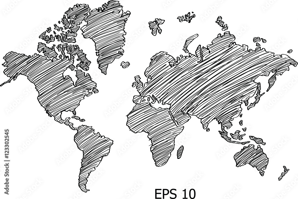 World Map Globe Vector line Sketch Up Illustrator, EPS 10.