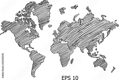 World Map Globe Vector line Sketch Up Illustrator, EPS 10.