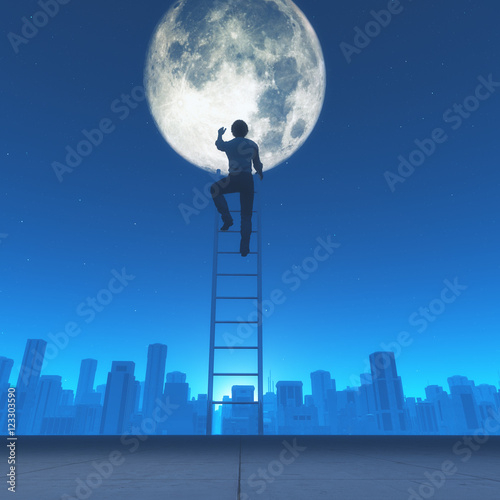Man climb a ladder to the m...