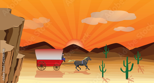 western scene with stagecoach wagon