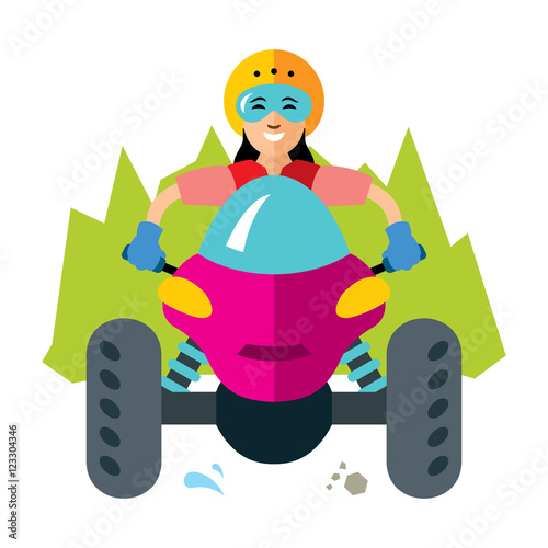 Vector ATV Girl. Flat style colorful Cartoon illustration.