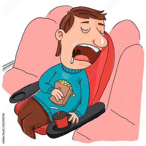 man sleeping while watching movie at the cinema.