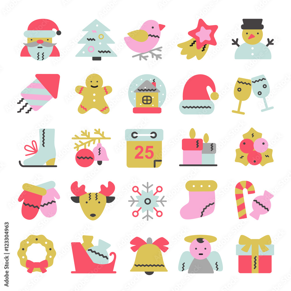 Vector set of flat icons for Christmas and new year. Vector set of flat icons for Christmas and new year.