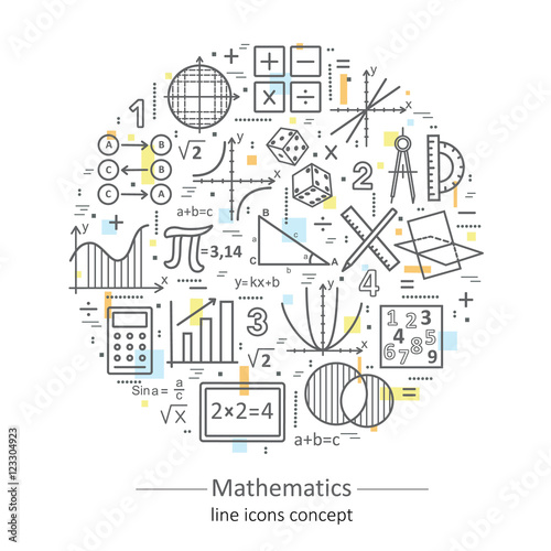 Modern color thin line concept of mathematics.