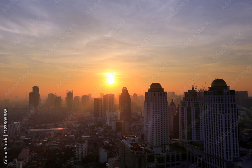 BANGKOK, THAILAND: beautiful foggy sunset ov