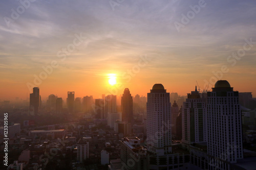 BANGKOK, THAILAND: beautiful foggy sunset ov