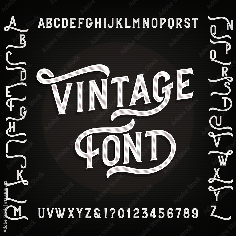 Vintage alphabet font with alternates. Letters, numbers and symbols ...