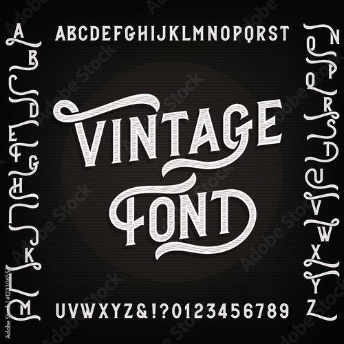 Vintage alphabet font with alternates. Letters, numbers and symbols. Retro vector typography for your design.