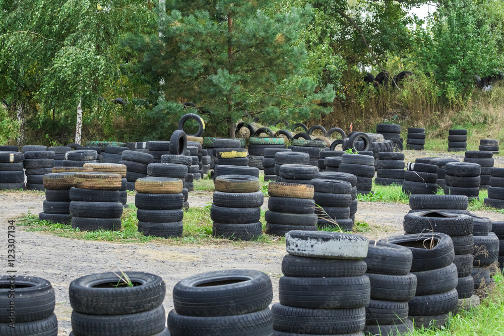 Driving school, driver training, road of the old tires Driving school, driver training, road of the old tires