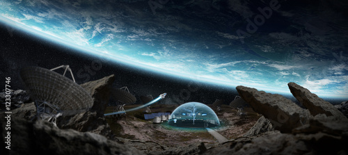 Fototapeta Naklejka Na Ścianę i Meble -  Observatory station in space 3D rendering elements of this image