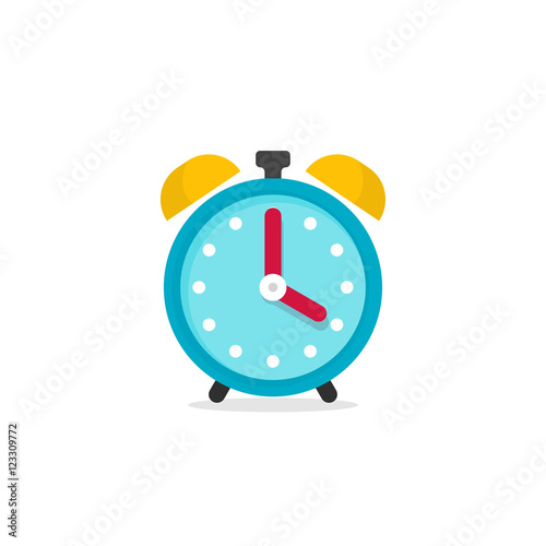 Alarm clock icon vector illustration isolated on white background, flat cartoon blue alarm clock