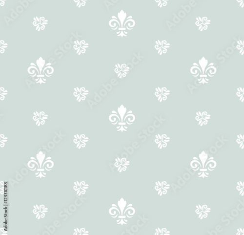 Seamless vector light blue and white ornament. Modern geometric pattern with royal lilies