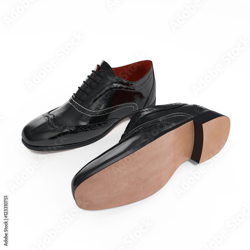High angle view of wingtip shoes on white. 3D illustration