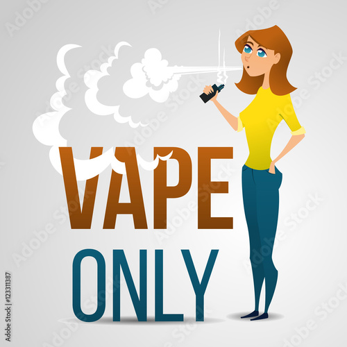 Young woman smokes an electronic cigarette