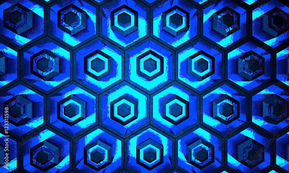 Naklejka premium Wabennetz in Schimmer Blau von Oben