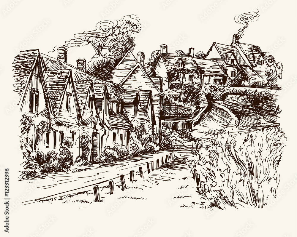 Φωτογραφία Houses of Arlington Row in the village of Bibury, England. Hand