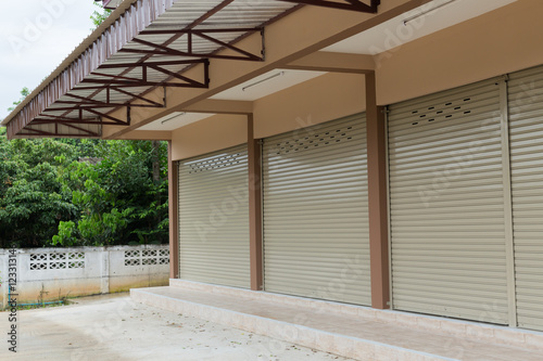 roller shutter door in warehouse building photo