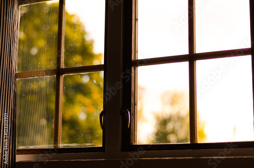 view through window on autumn landscape