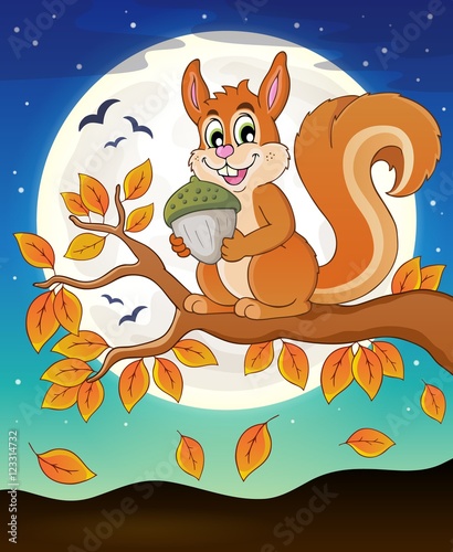 Autumn branch with squirrel