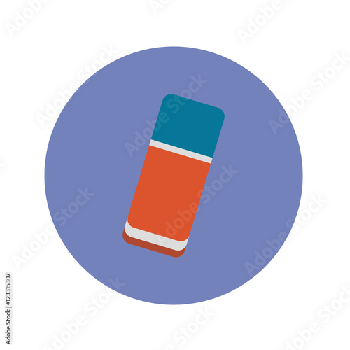 Icono plano goma de borrar en circulo azul
